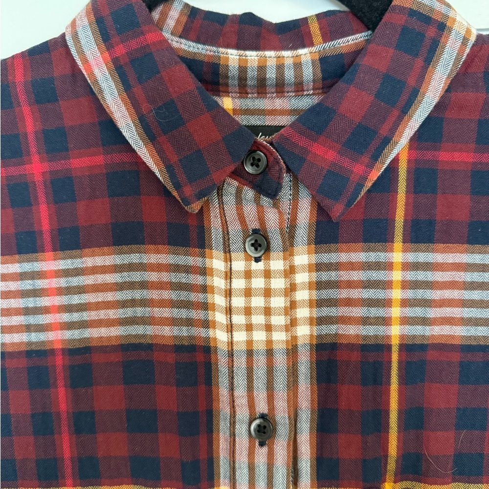 Women’s Madewell oversized burgundy plaid button-up shirt, 100% cotton